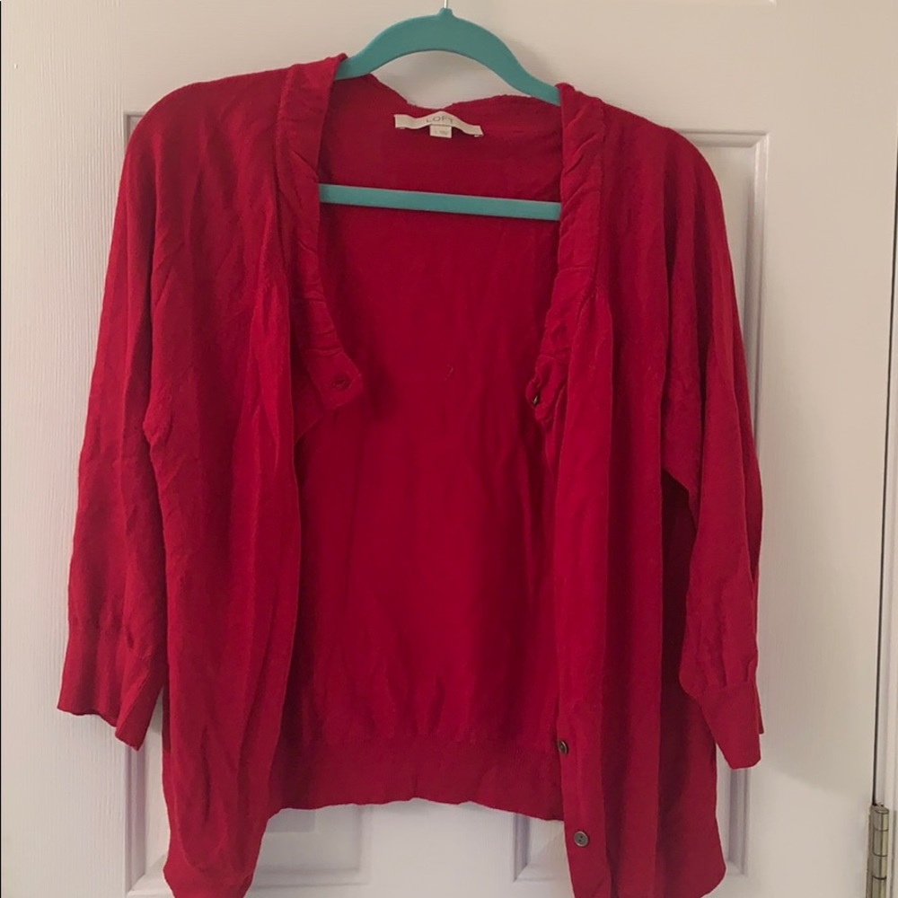 Red 3/4 length cardigan (The LOFT)